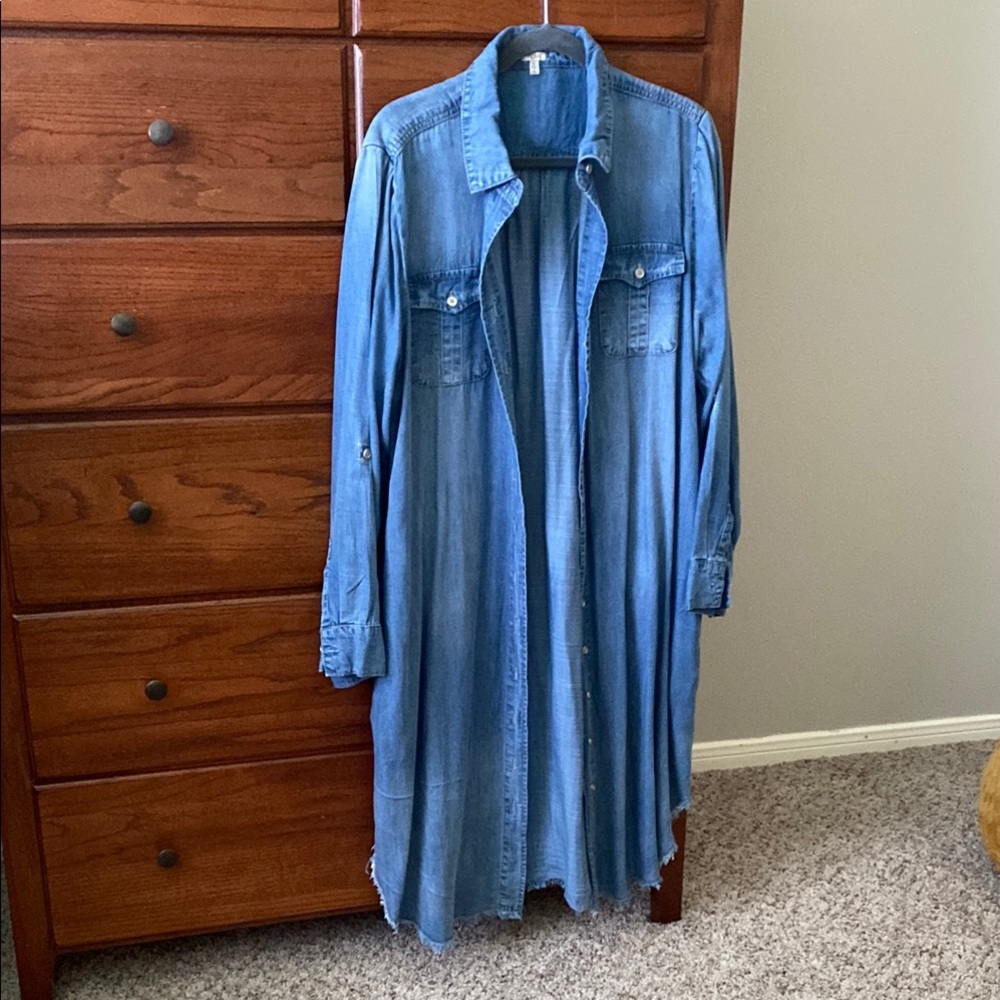 Blue Denim Longline Shirt Dress